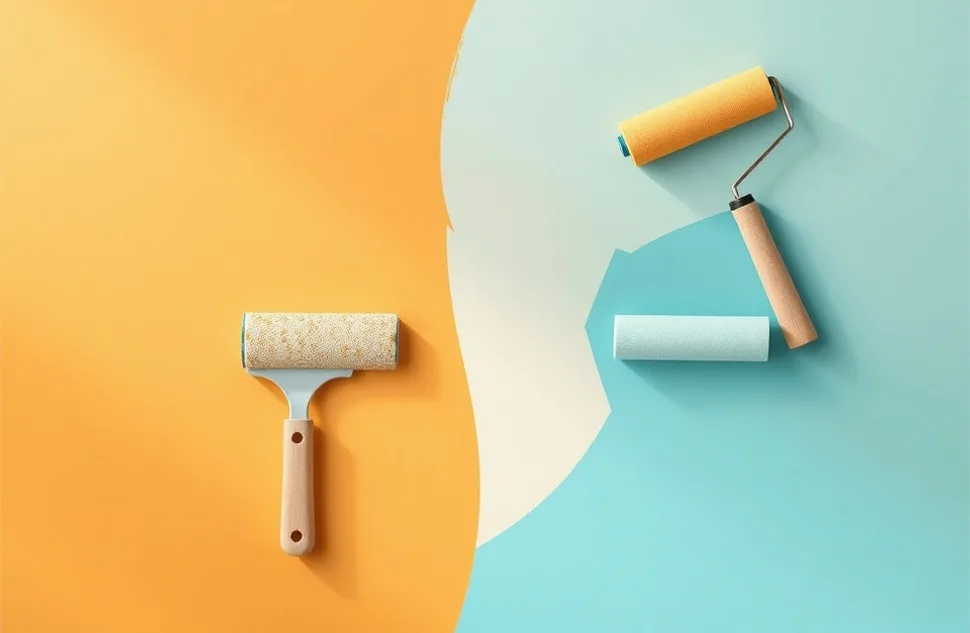 Outils de peinture disposés dans l'ordre des étapes du chantier