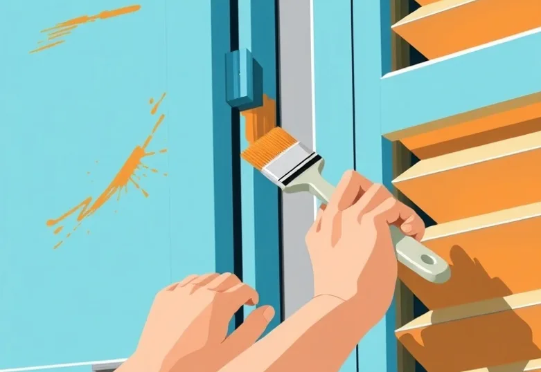 Mise en peinture au pinceau de volets et d'encadrements en bois