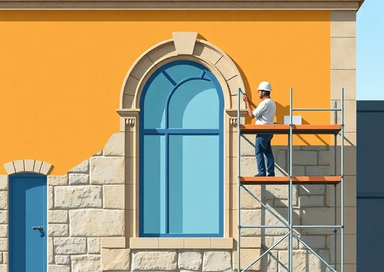 Ravalement de façade en pierre, nettoyage et application d'enduit
